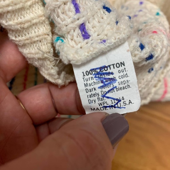 VTG 80s 90s 100% cotton short rainbow sleeve striped knit sweater MEDIUM - Picture 4 of 4